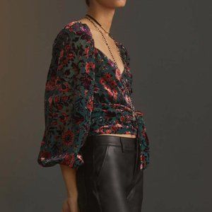 An­thro­polo­gie Velvet Tie-Front Blouse